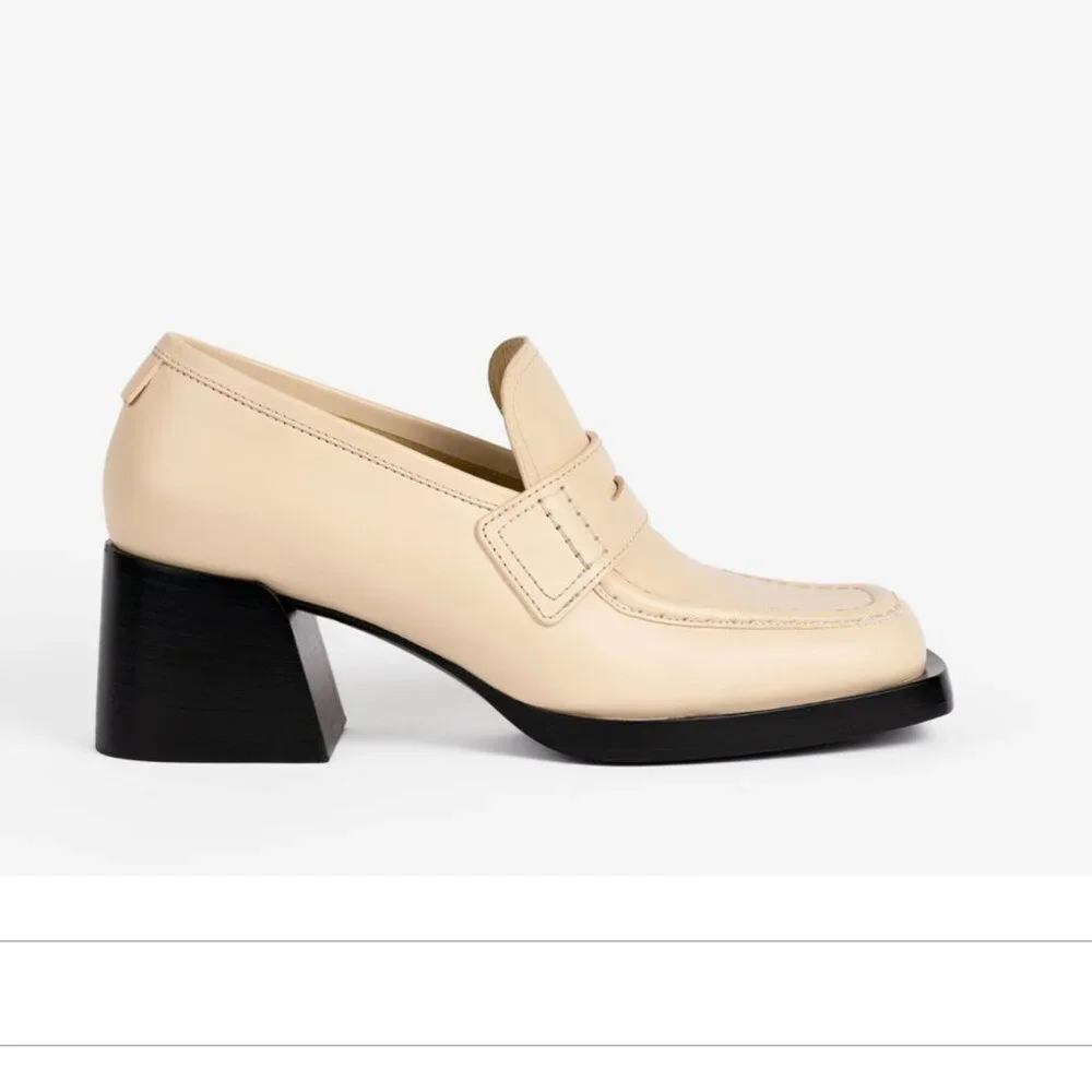 Labucq Cream Block Heel Loafer Platforms